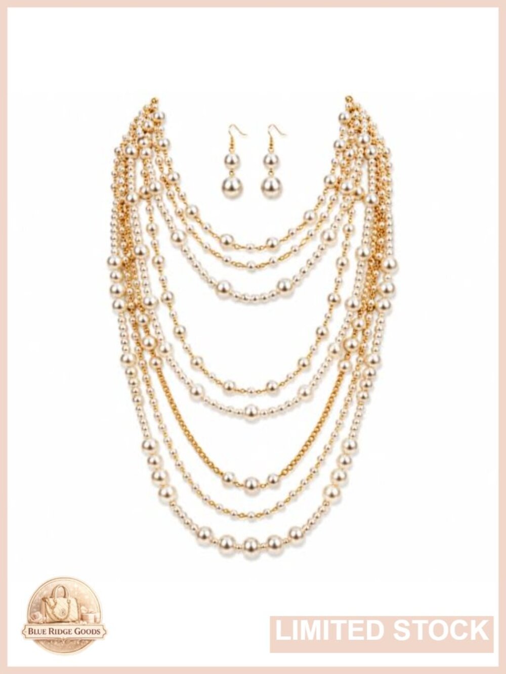 Rhinestone Pearl Statement Choker Necklace & Earrings Jewelry Set